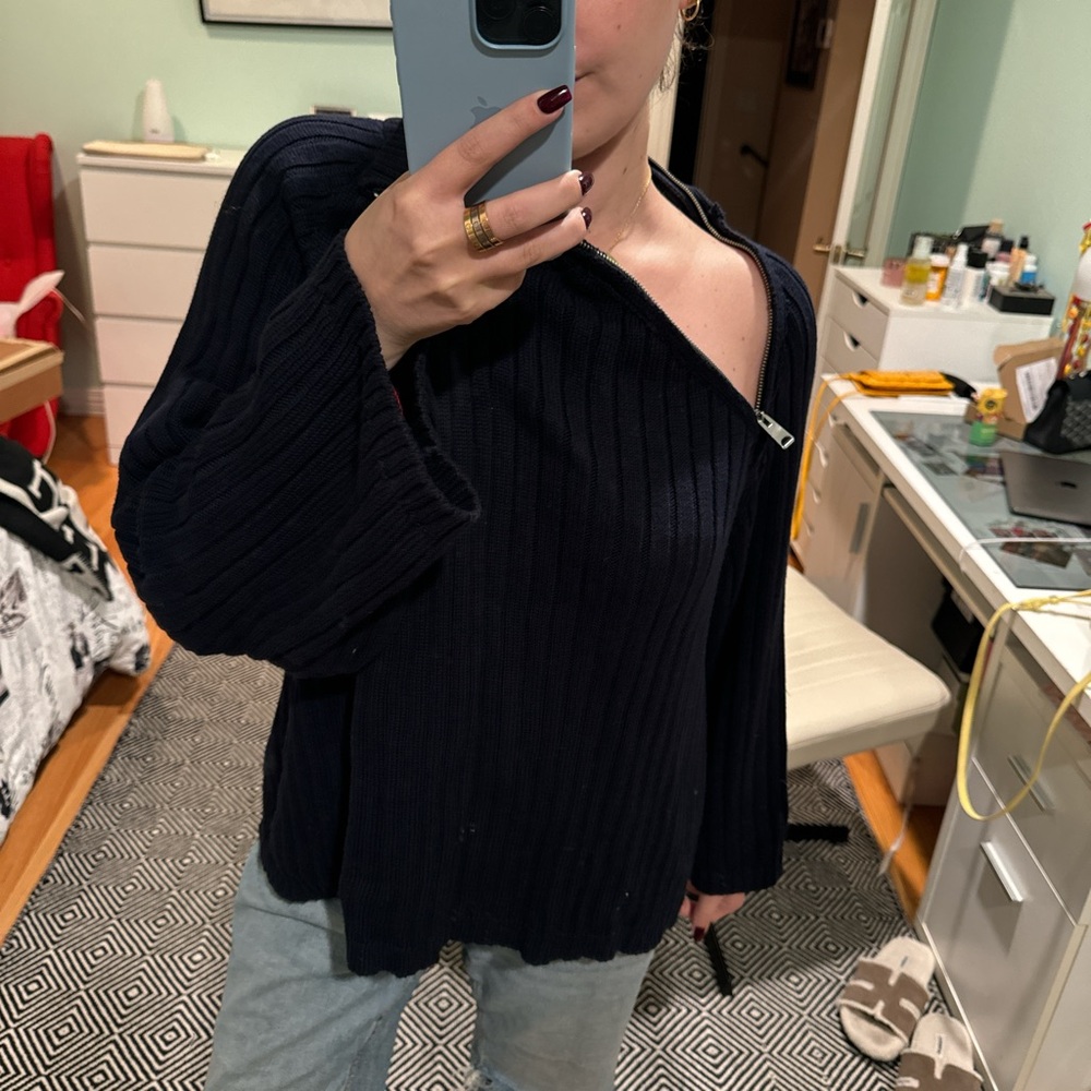 Zara navy zip sweater